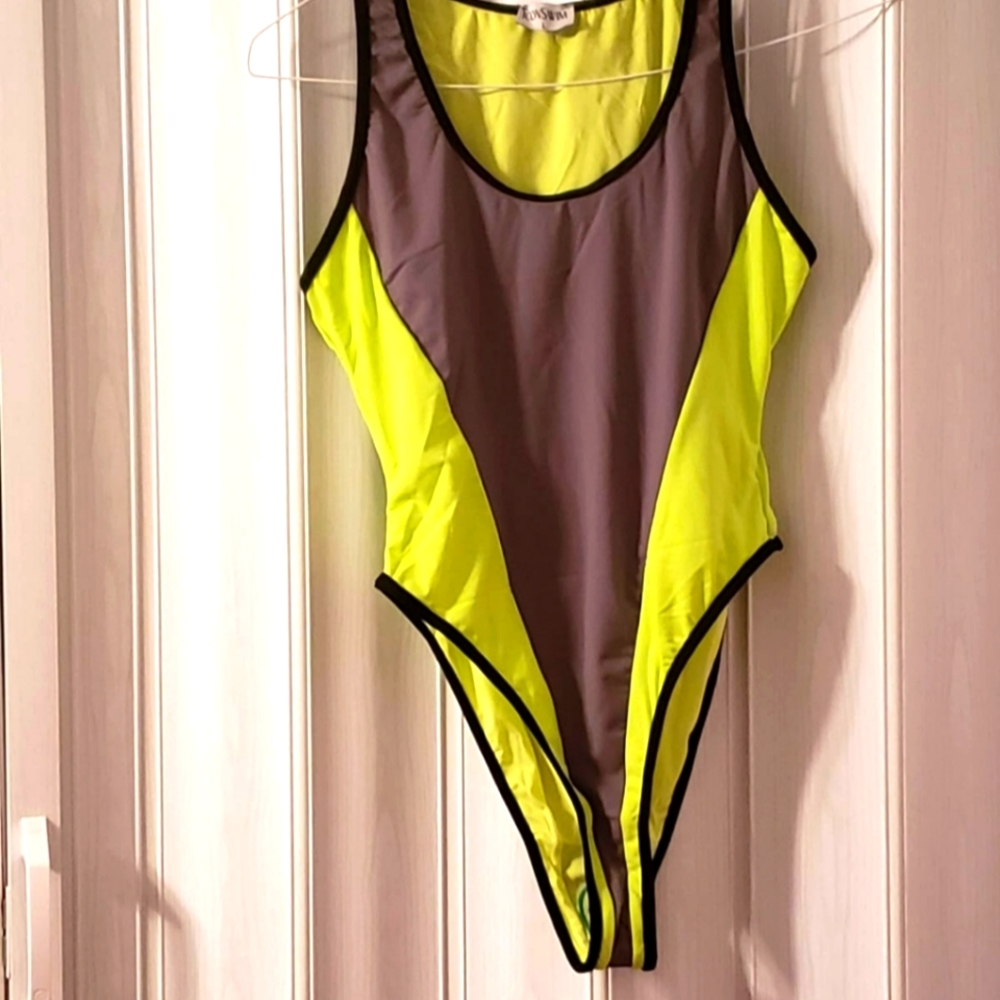 Lime and Gray One-piece bathing suit